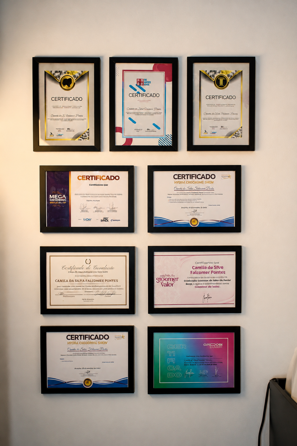 Certificações da equipe Falcomer Groomer